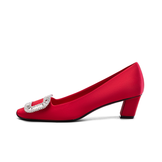 Siwei Silk Commute Block Heel High Heels Women's Red