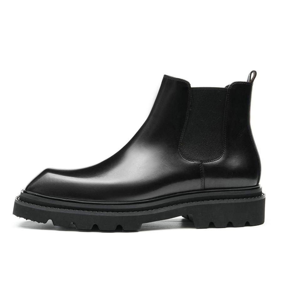 ASTON M.JAZZ Top Grain Cow Leather Short Chelsea Boots Men's
