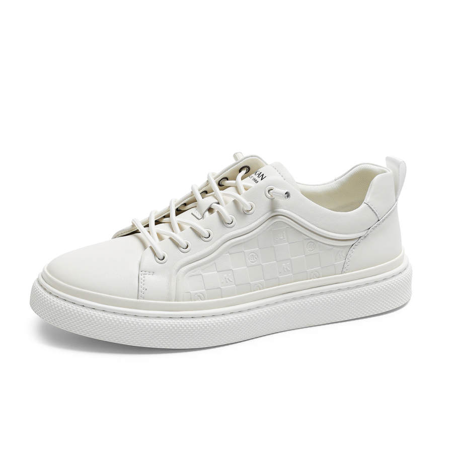 AOKANG Top Grain Cow Leather Slip Resistant Abrasion Resistant Low top Skateboard Shoes Men's White