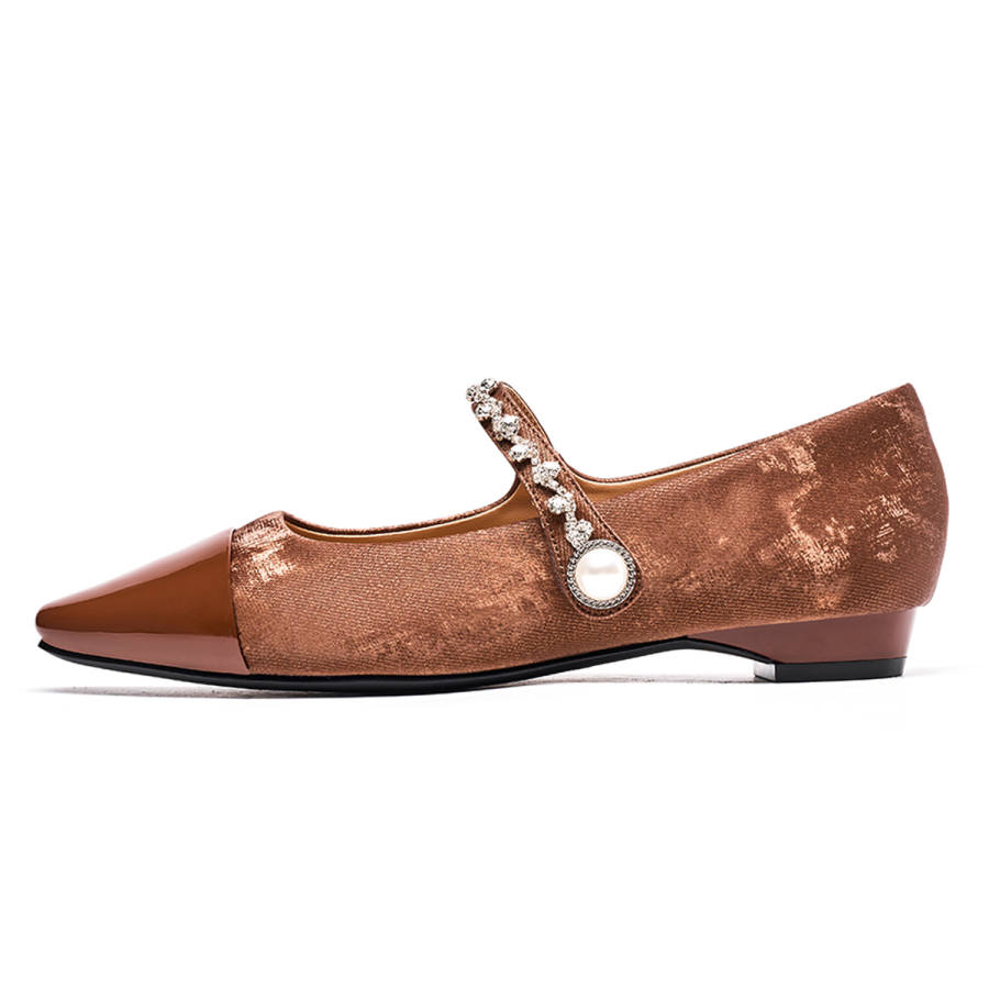 EBLAN Fabric Block Heel Mary Jane Shoes Women's Brown