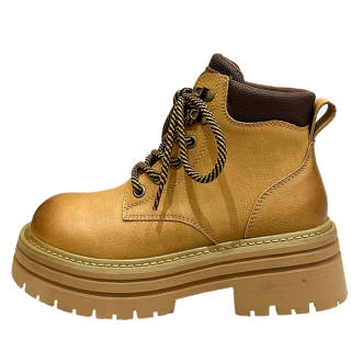 GIGIRYO Cow Split Leather Combat Boots Women's Yellow