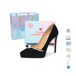 DANGLIANG Suede High Heels Women's Black Gift Box Set