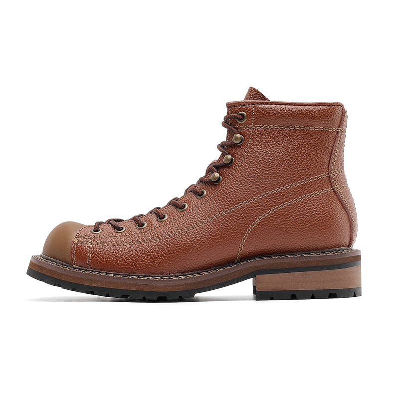 ZHENRAN ZHENRAN Cow Split Leather Short Combat Boots Men's Brown
