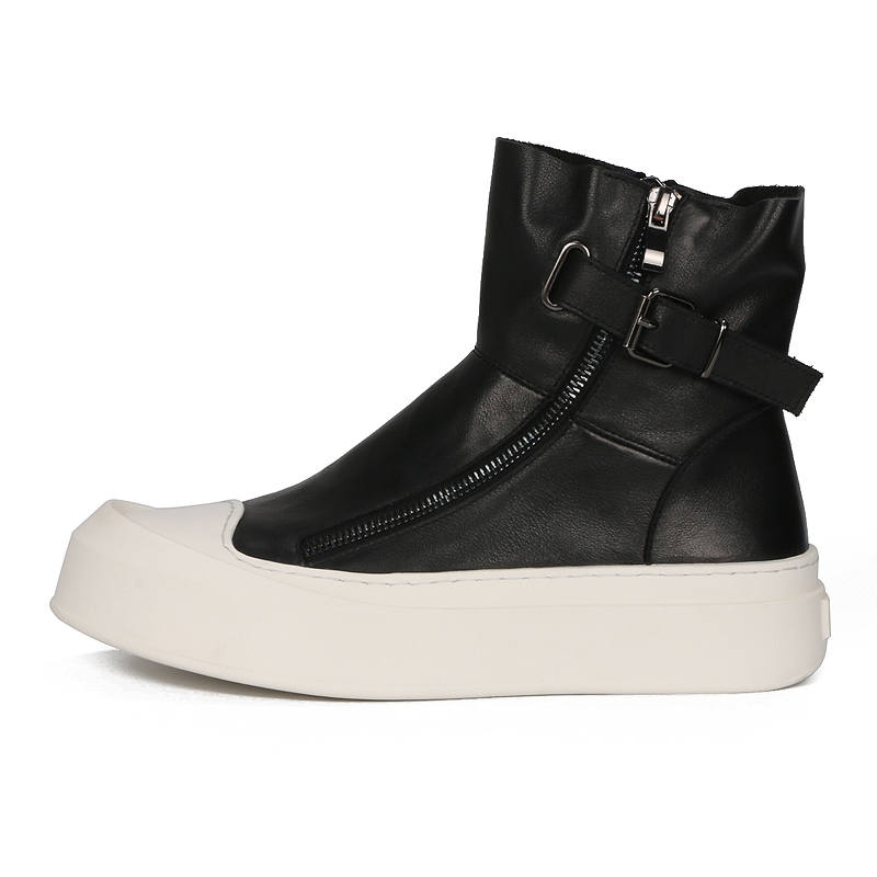 TAIDIAN Top Grain Cow Leather Ankle Boots Men's Black