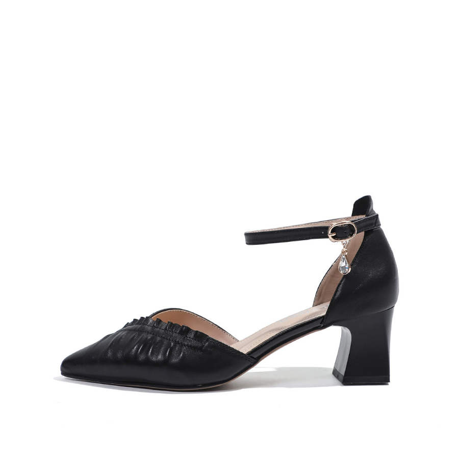 Mulinsen Sheepskin Chunky Heel High Heels 5CM Women's Black