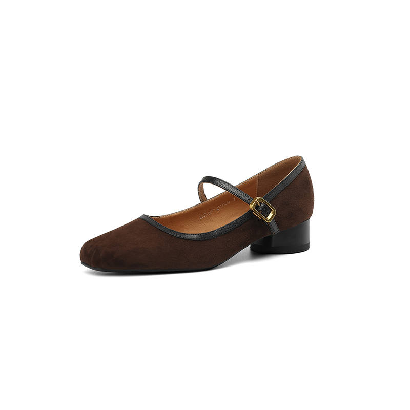 Echo&yolo Sheepskin Chunky Heel Mary Jane Shoes 3cm Women's