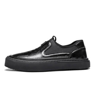 GONG NIU JU REN Microfiber Leather Minimalist Fashion Casual Shoes Men's Black