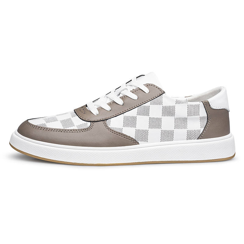 HAOXING Cow Split Leather Casual Shoes Men's White Brown