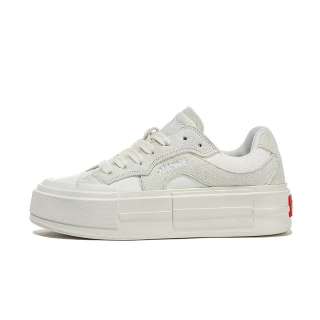 HAOWA Step Shine Frozen Textile, Split Cow Leather Vintage Streetwear Low top Skateboard Shoes Women's White