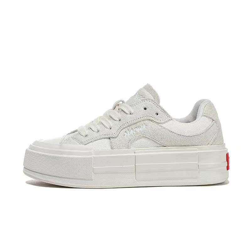 HAOWA Step Shine Frozen Textile, Split Cow Leather Vintage Streetwear Low top Skateboard Shoes Women's White