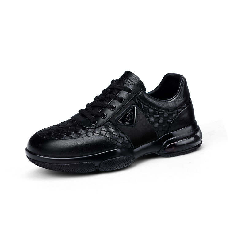 U7 Top Grain Cow Leather Cushioning Abrasion Resistant Height Increasing Low top Men's Casual Shoes Men's Black