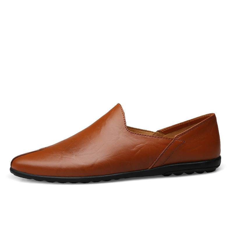 YINGLUNQISHI Top Grain Cow Leather Casual Shoes Men's Red Brown