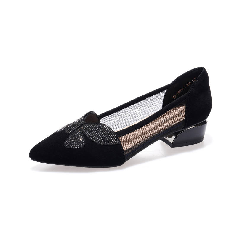 Devanro Devanro Sheepskin Chunky Heel High Heels 3cm Women's Black