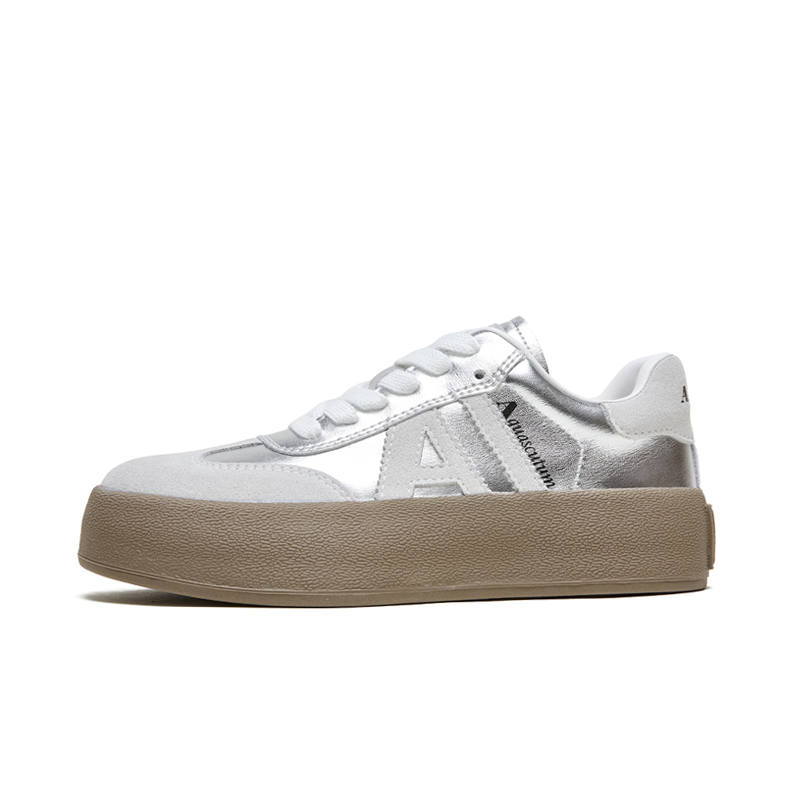 AQUASCUTUM Cow Split Leather Low top Skateboard Shoes Women's Silver