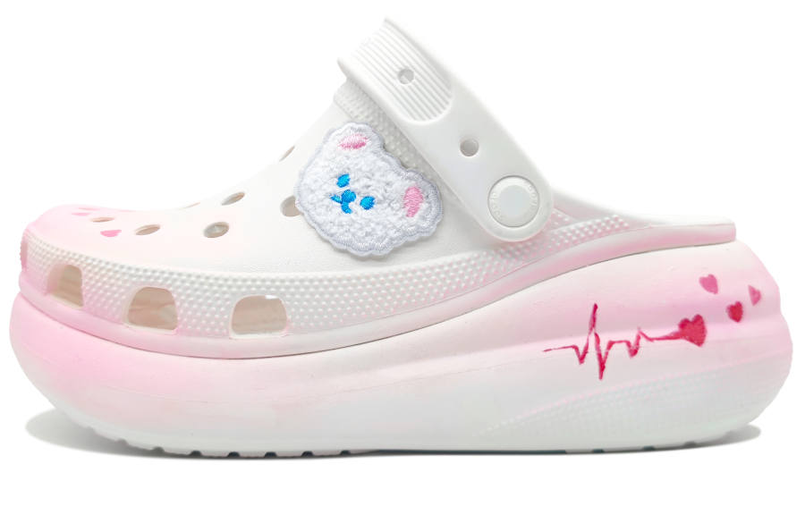 Crocs Crush Clog Sui Zuo, Heartbeat Puppy, Artistic EVA Clogs Unisex White Pink Gradient