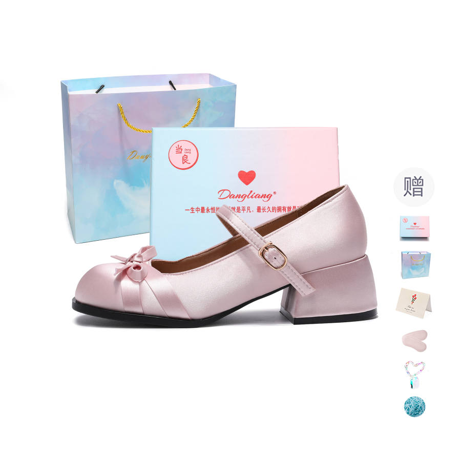 DANGLIANG Pu Chunky Heel Mary Jane Shoes Women's Gift Box Set