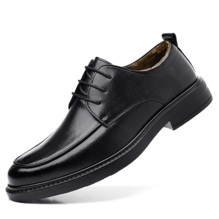 Shanpijiang Cow Split Leather Fleece Lined Minimalist Style Business Dress Shoes Men's Black