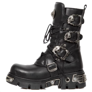 NEW ROCK Top Grain Cow Leather Ankle Boots 6CM Unisex Black