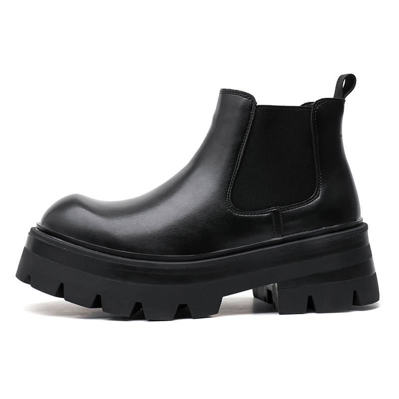 CHILANG Synthetic Leather Short Chelsea Boots Men's Black