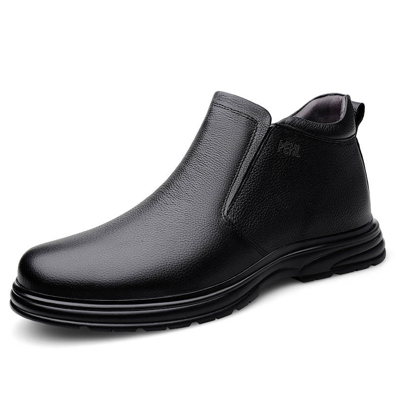 PEHL Casual Leather Shoes Men's High Top Black