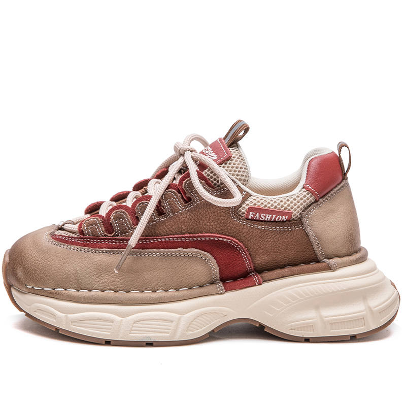 JIEZHOU Top Grain Cow Leather Height Increasing Height Increasing Low top Casual Shoes Women's