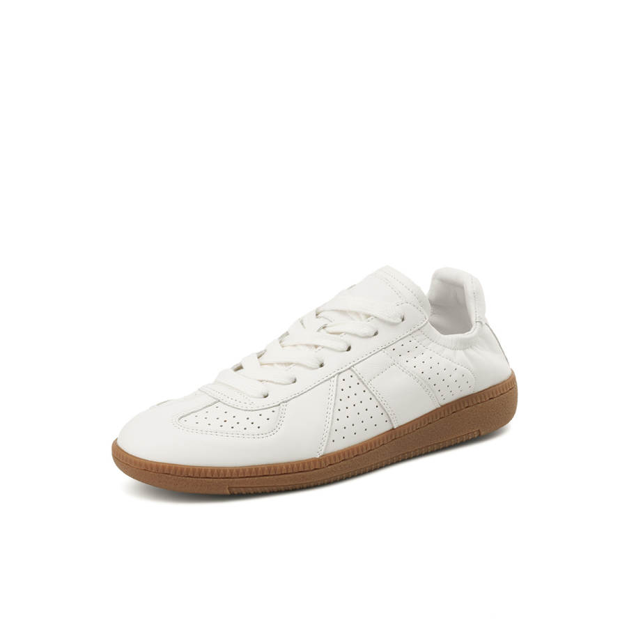 OCCAMAN German Army Trainers Cow Leather Lightweight And Breathable Low top Casual Shoes Women's White