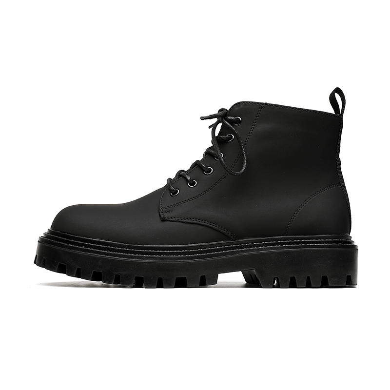 KAQIAODI Microfiber Leather Short Mid Calf Combat Boots Men's Black
