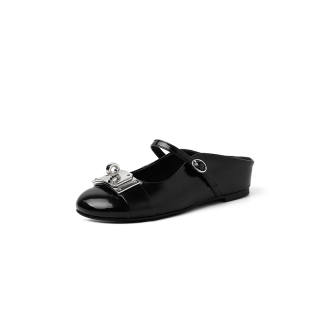 QUICHESHOES Rubber Sole Leather Patchwork Quiet Closed Toe Slippers Women's