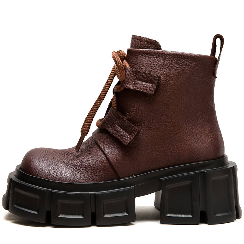 MATA Top Grain Cow Leather Short Combat Boots Women's