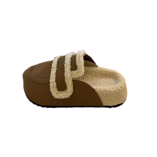 CAI CHI Vintage Fashion Platform Outerwear Fleece Lined Abrasion Resistant Closed Toe Slippers Women's