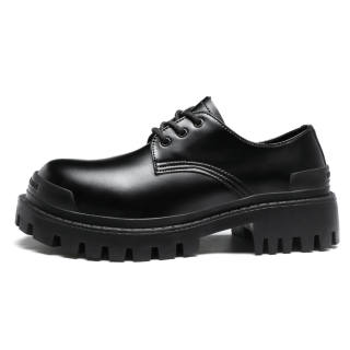 BEILIANYA Classic Chunky Derby Shoes Platform Height Increasing Casual Leather Shoes Low Top Combat Boots Unisex Black