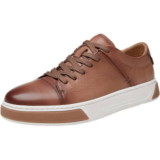 AOLUN Top Grain Cow Leather Low top Skateboard Shoes Men's Tan