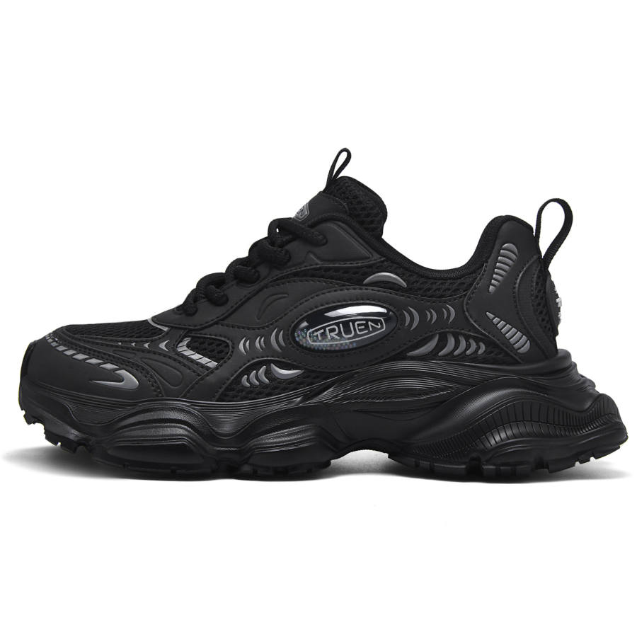 TRUE-N TRUEN Slip Resistant And Breathable Height Increasing Low top Chunky Sneakers Unisex Black