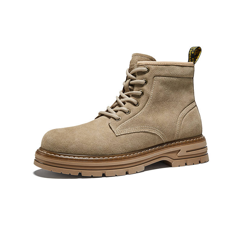 Hautton Cow Suede Short Mid Calf Combat Boots Men's Khaki Green