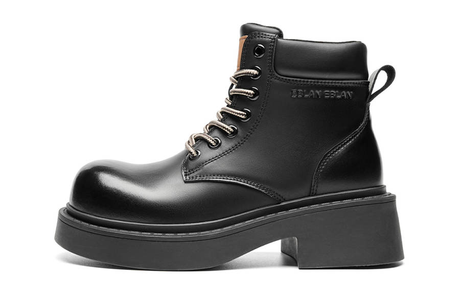 EBLAN EBLAN Leather Short Mid Calf Combat Boots Women's Black