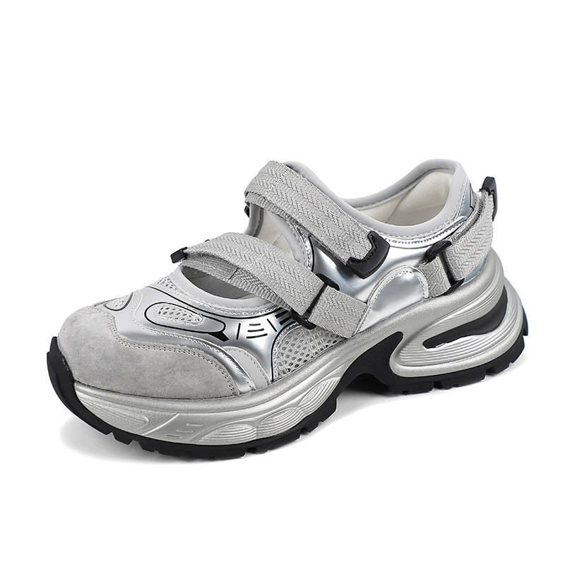 QIAONAI Height Increasing Low top Chunky Sneakers Women's Silver