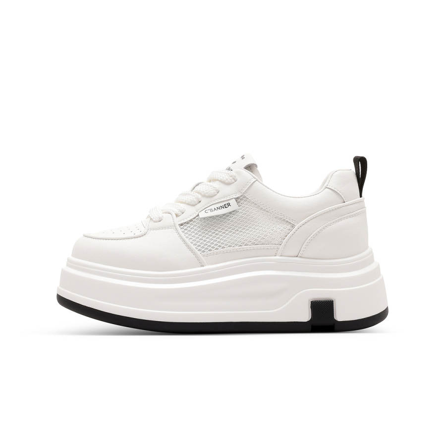 C°BANNER Synthetic Leather Low top Skateboard Shoes Women's White Black
