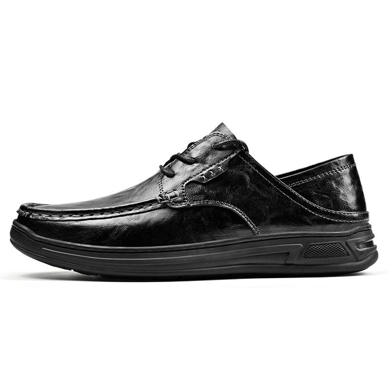 JIGONGYANG Cow Split Leather Low top Casual Shoes Men's Black