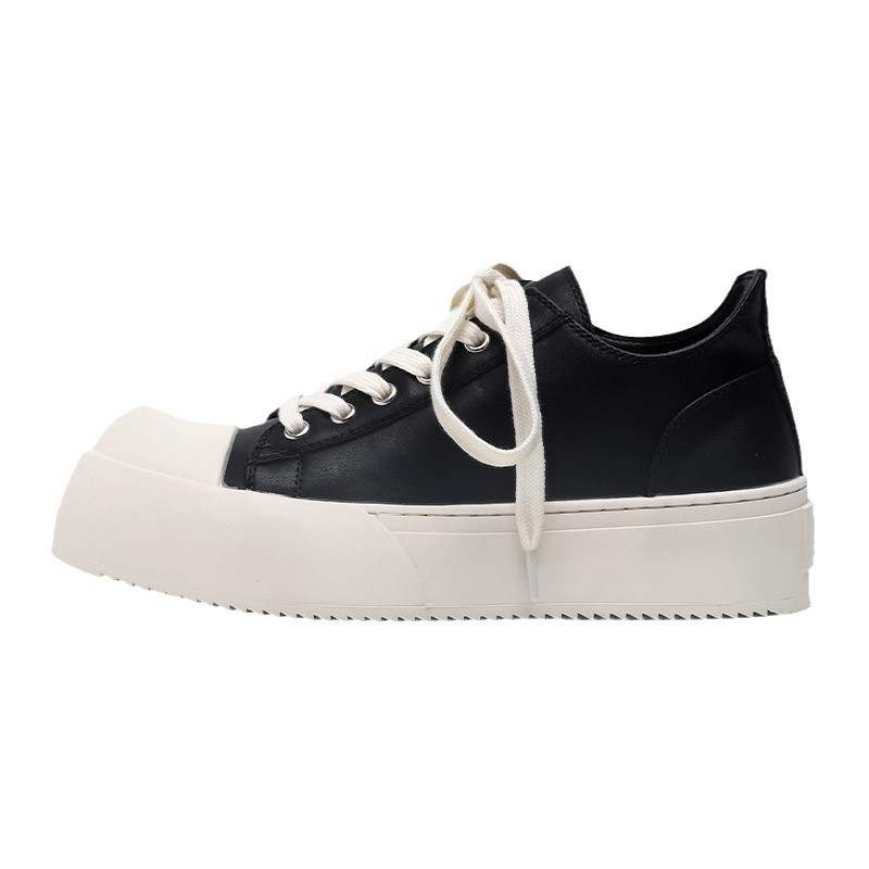 LUNMADENG Leather Slip Resistant Low top Casual Shoes Unisex Black