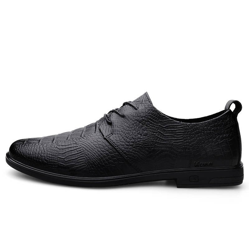 WENNAI Top Grain Cow Leather Casual Shoes Men's Black