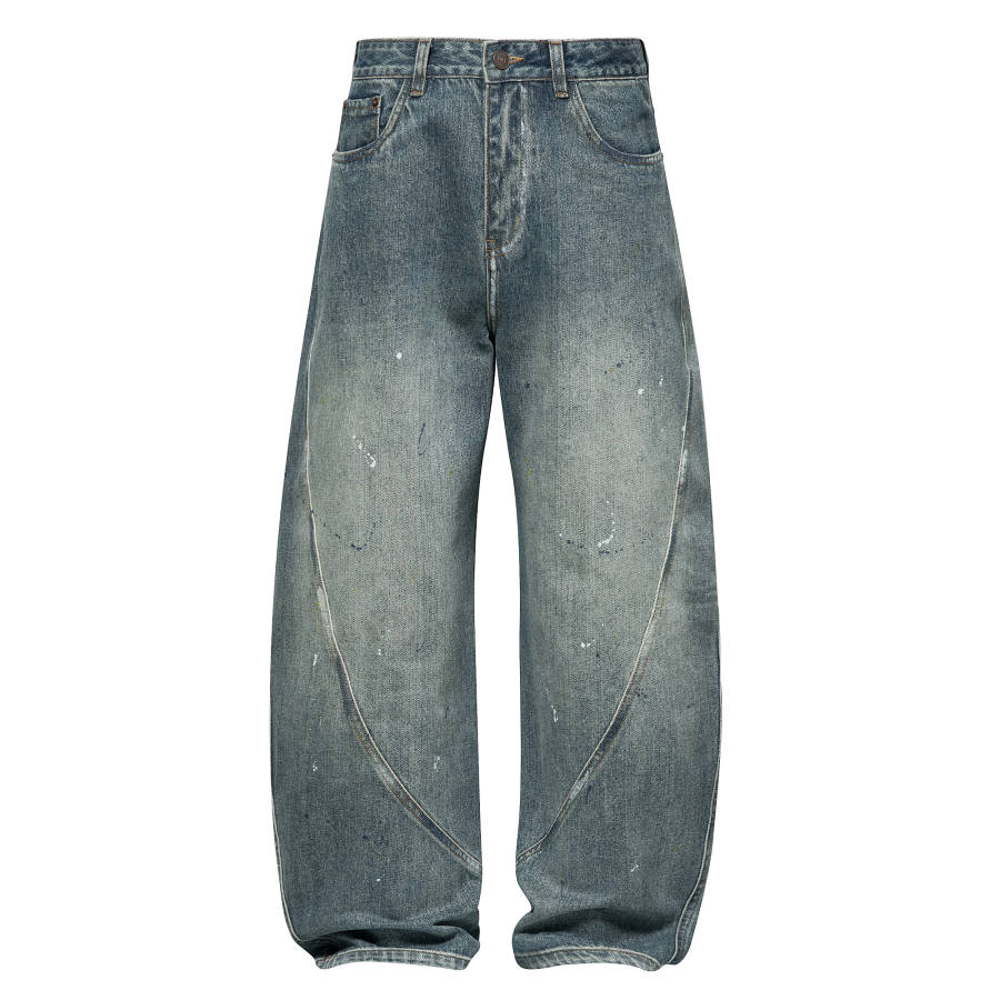Jeep Jeans Unisex Spray Painting Vintage Blue Moderate Scimitar Pants