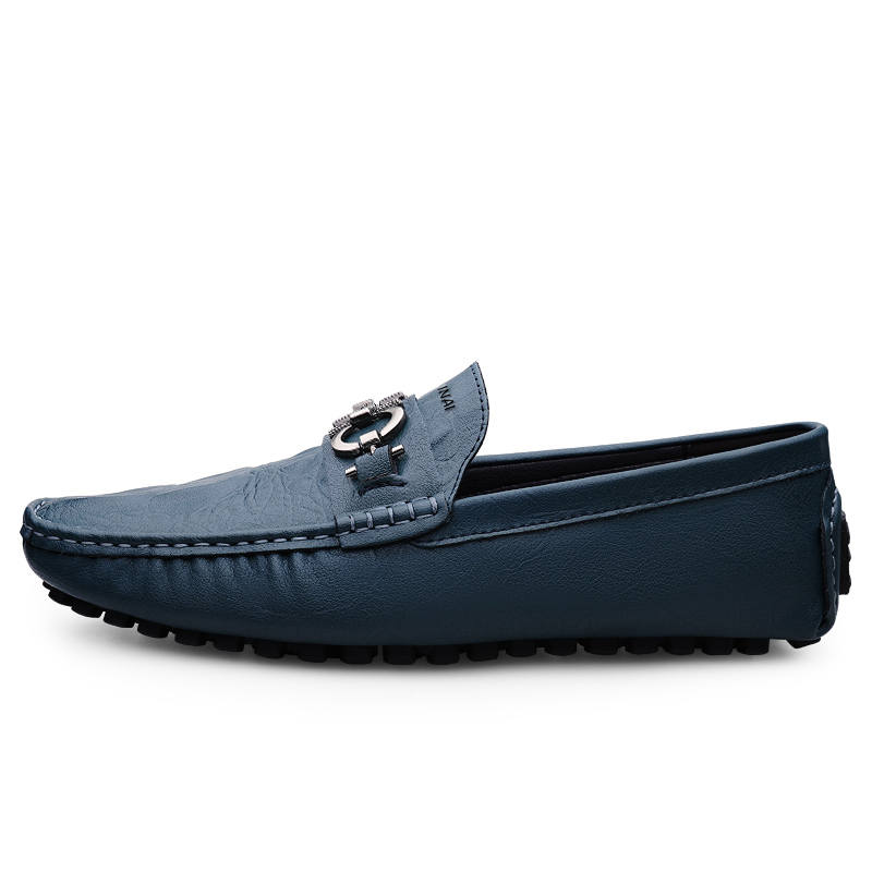 WENNAI Top Grain Cow Leather Gommino Loafers Men's Blue
