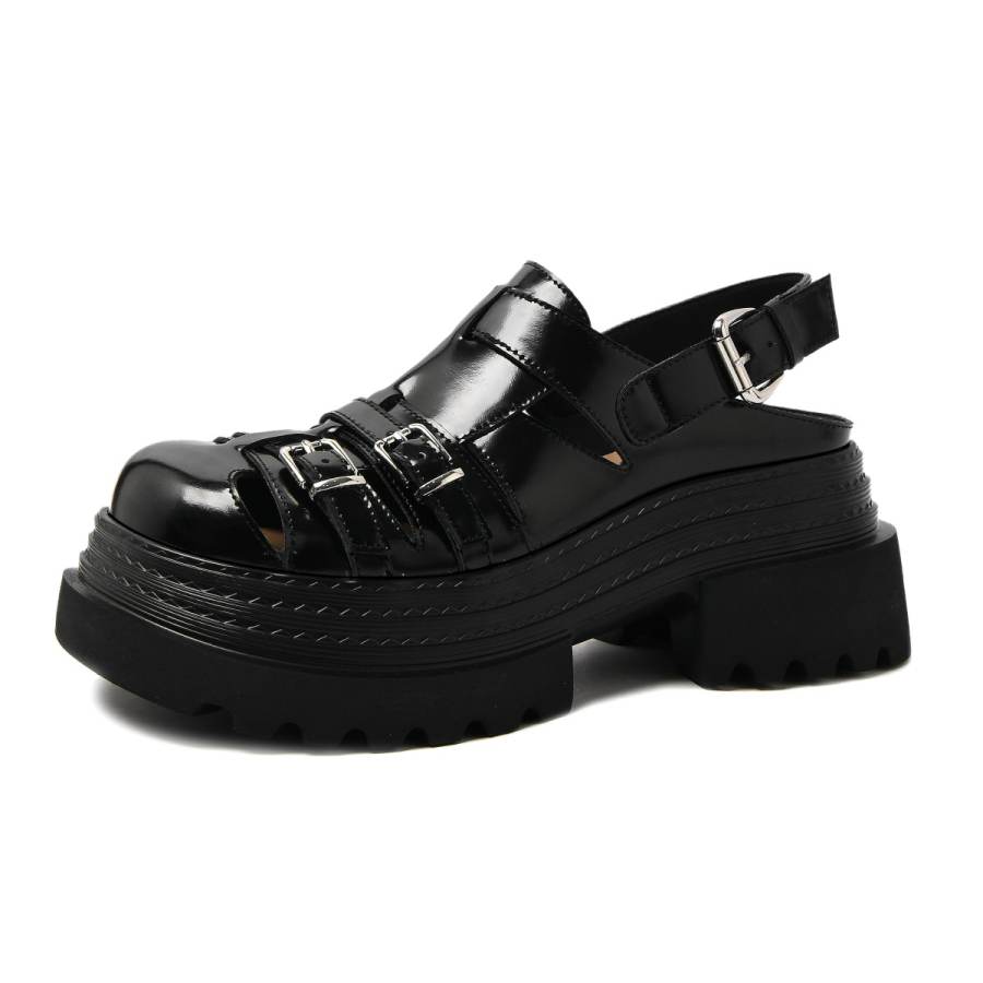 CAMEIDO Cow Split Leather Roman Sandals Women's Black