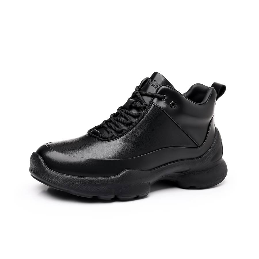 Mulinsen Black Warrior, Thick Sole With Height Increase, Fleece Lined Thermal Cow Leather