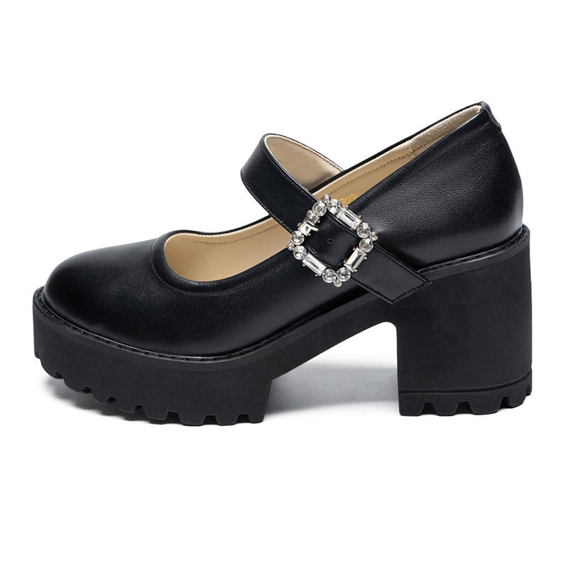 ZHR Top Grain Cow Leather Chunky Heel High Heels 8cm Women's