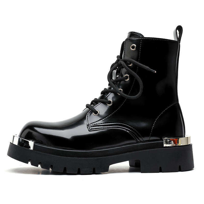 SHUPATE SHUPATE Microfiber Leather Short Mid Calf Combat Boots Men's Black