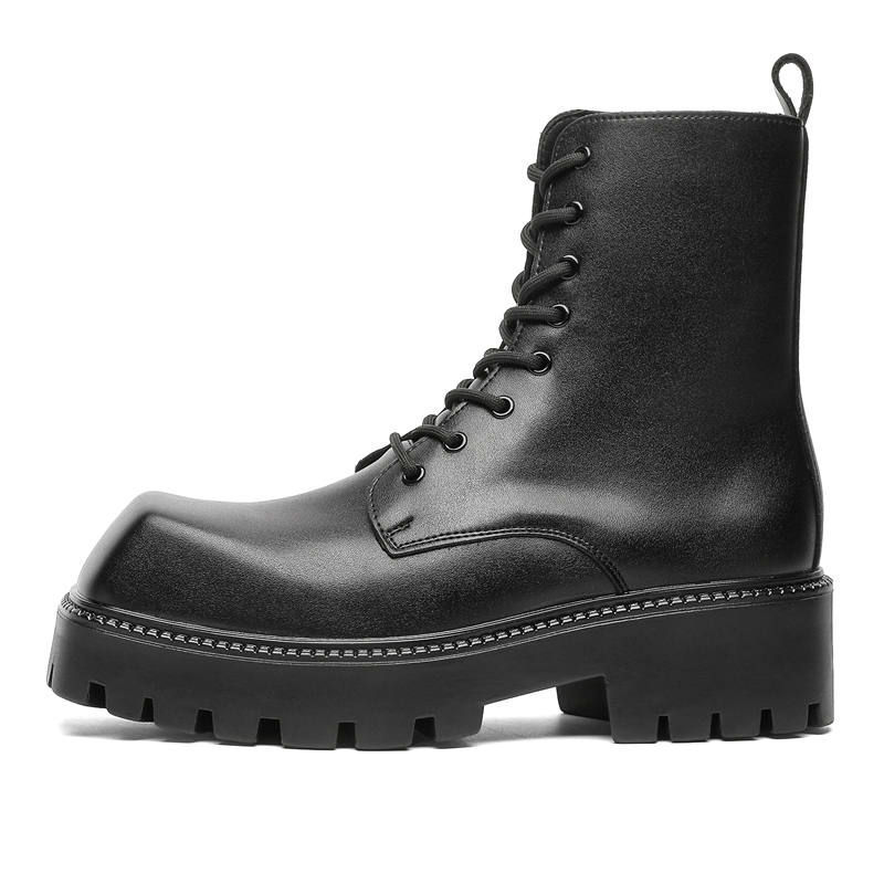 CHILANG CHILANG Microfiber Leather Crew Combat Boots Men's Black