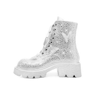 HAOYASENNU Satin Short Combat Boots 5cm Women's Silver Gray