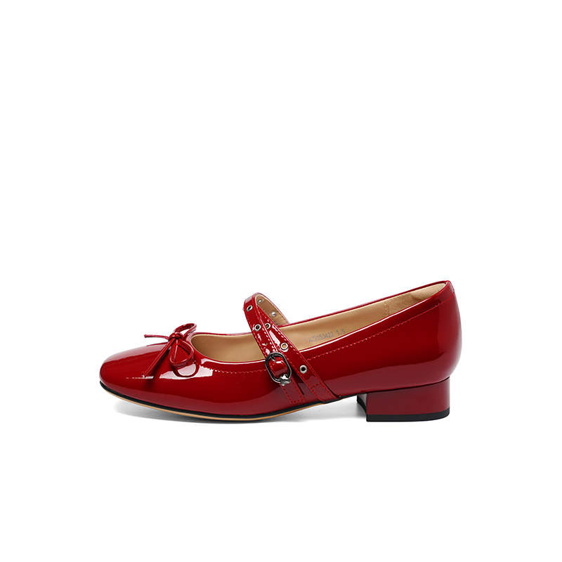 RED DRAGONFLY Synthetic Leather Chunky Heel Mary Jane Shoes 3.5cm Women's Red, Silver, Black