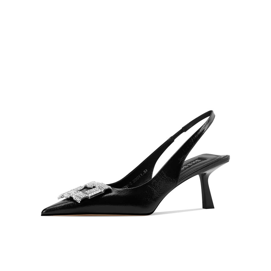Shesrim Cow Leather Flared Heel High Heels Women's